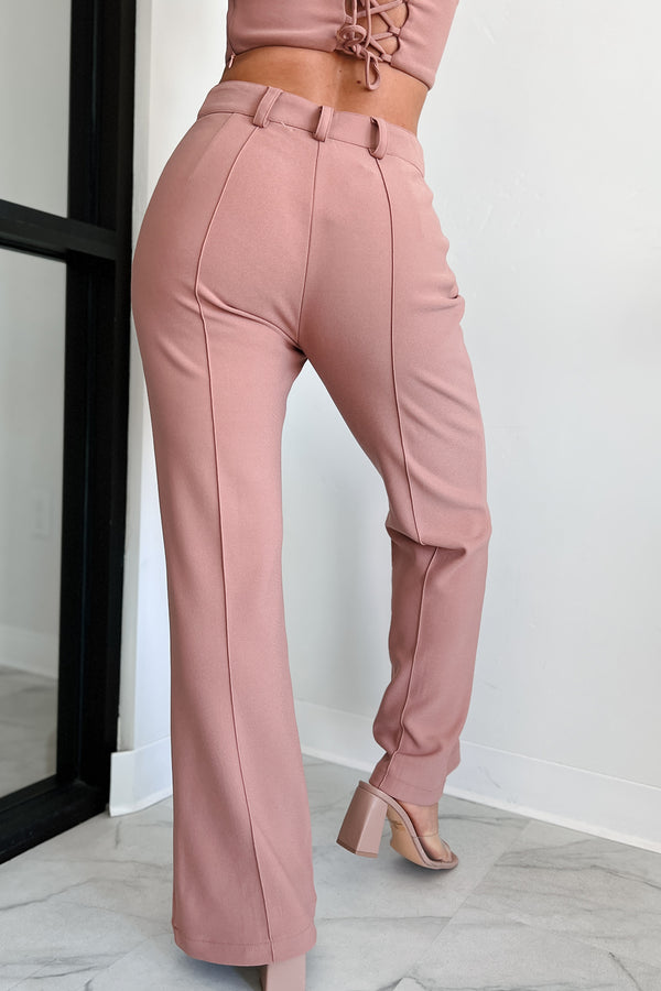 Boastful Nature Seam Detailed Dress Pants (Terracotta) - NanaMacs