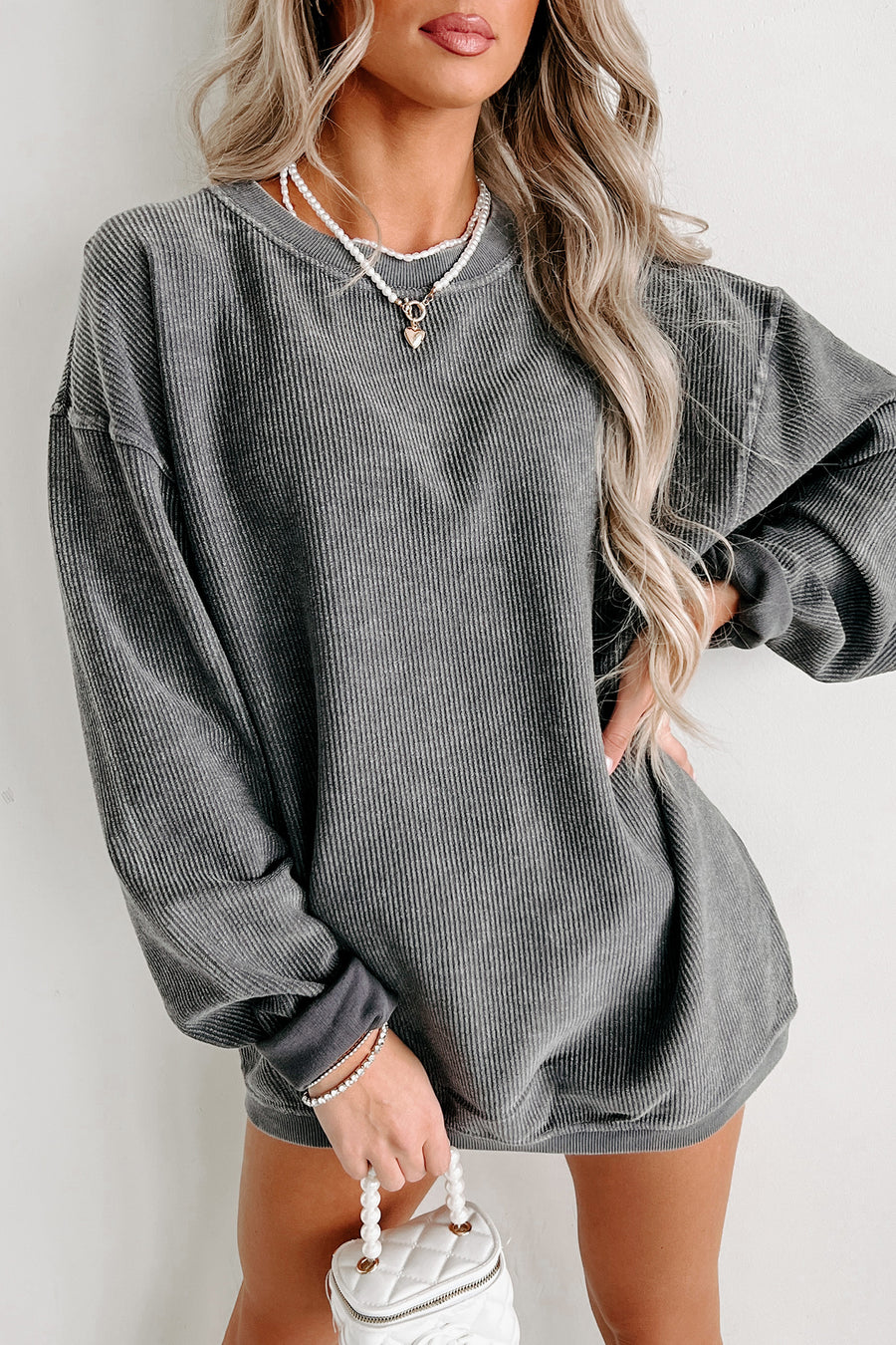 NanaMacs Corded Crewneck Sweatshirt (Charcoal) - NanaMacs