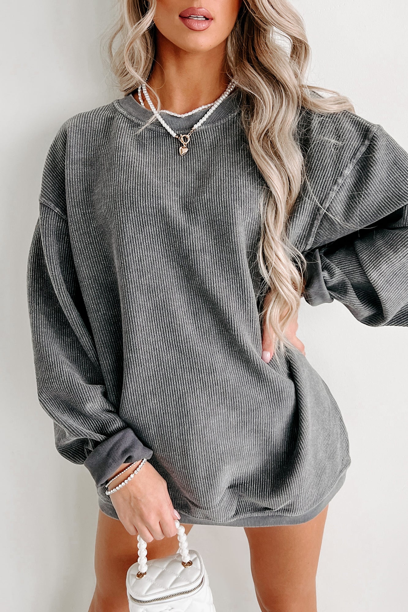 NanaMacs Corded Crewneck Sweatshirt (Charcoal) - NanaMacs