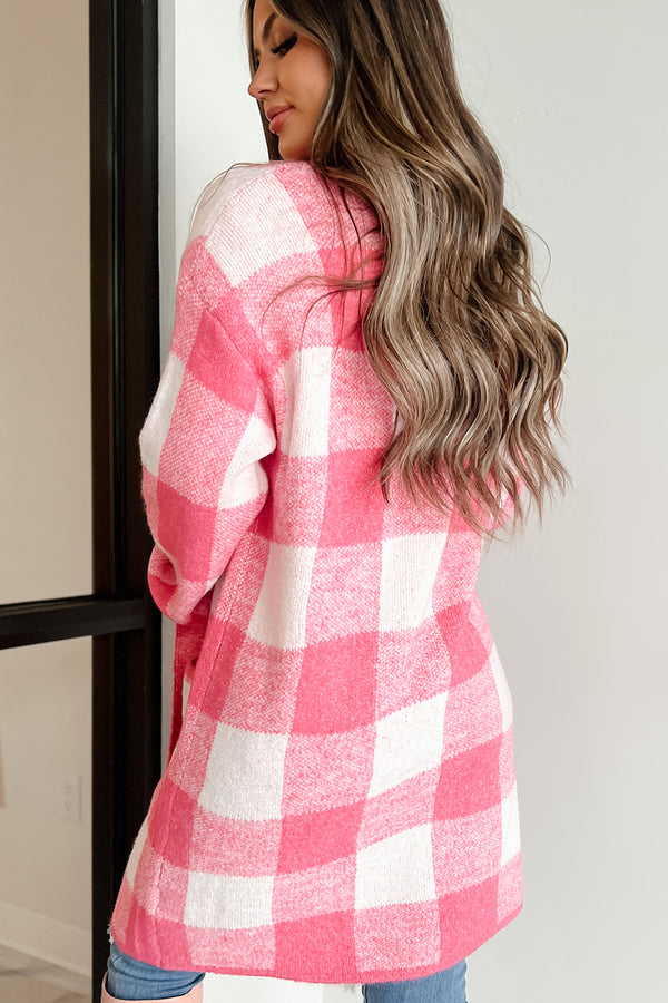 Feels Like Home Open Front Plaid Cardigan (Pink) - NanaMacs