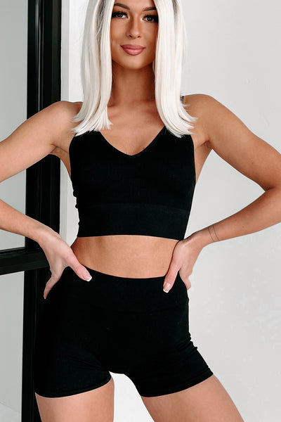 Keeping It Comfy Ribbed Seamless Short Set (Black) - NanaMacs