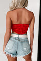 Scorching Good Looks Strapless Satin Crop Top (Red) - NanaMacs