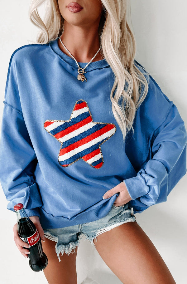 Firework Viewing Oversized Step Hem Sweatshirt (Blue) - NanaMacs