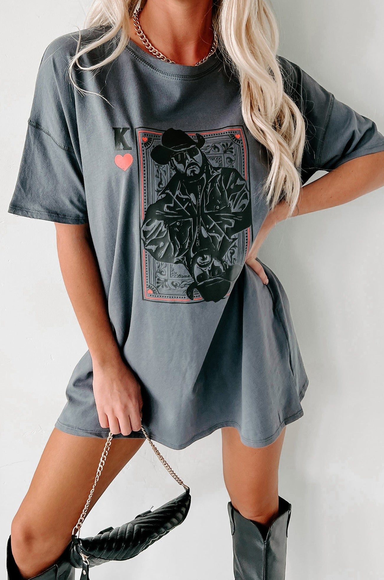 "Only In One Direction" Double-Sided Graphic T-Shirt Dress (Charcoal) - Print On Demand - NanaMacs