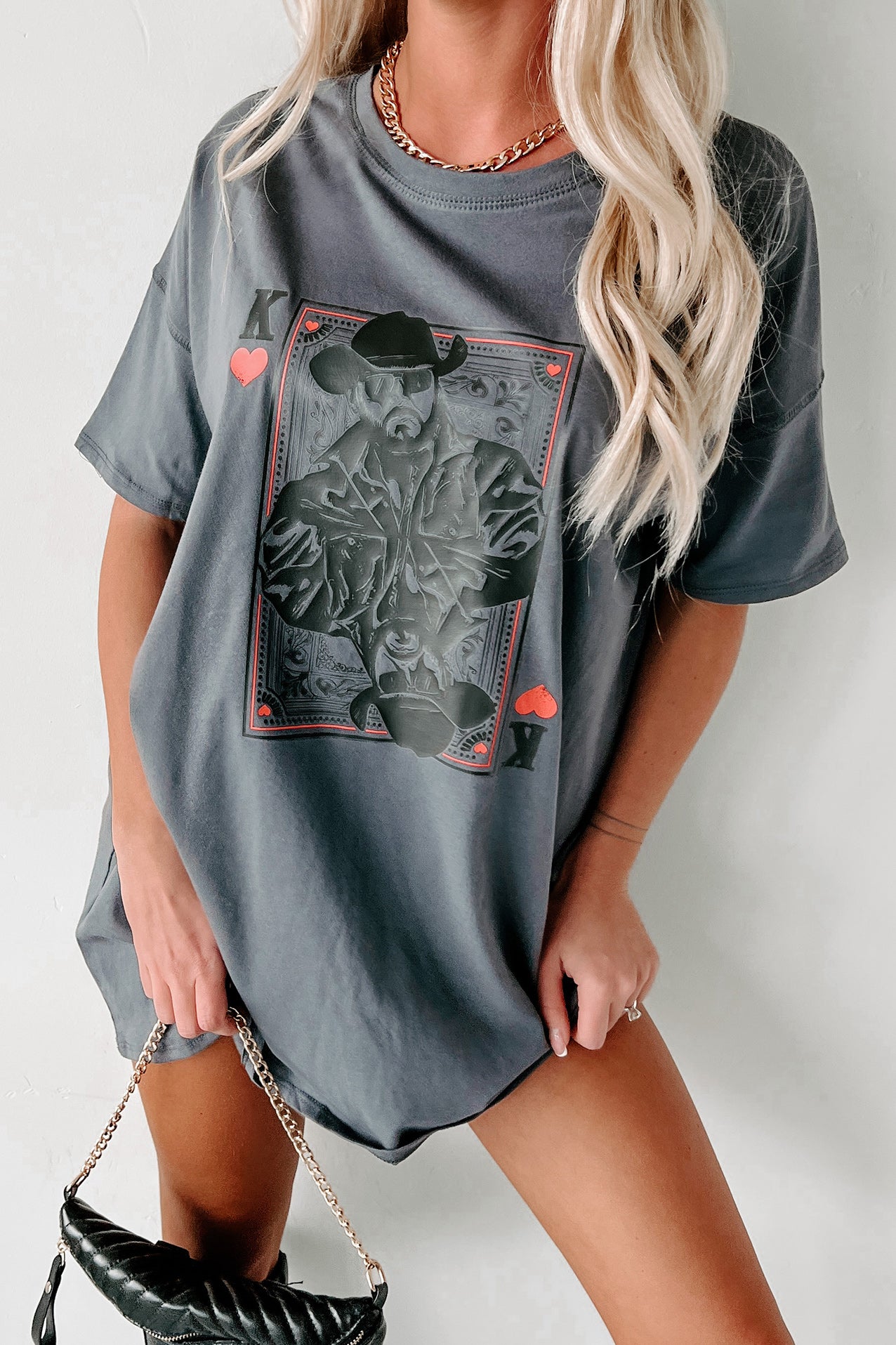 "Only In One Direction" Double-Sided Graphic T-Shirt Dress (Charcoal) - Print On Demand - NanaMacs