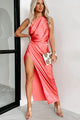 All This Love Satin One Shoulder Maxi Dress (Salmon) - NanaMacs