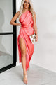 All This Love Satin One Shoulder Maxi Dress (Salmon) - NanaMacs