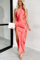 All This Love Satin One Shoulder Maxi Dress (Salmon) - NanaMacs