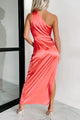 All This Love Satin One Shoulder Maxi Dress (Salmon) - NanaMacs