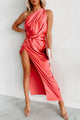 All This Love Satin One Shoulder Maxi Dress (Salmon) - NanaMacs