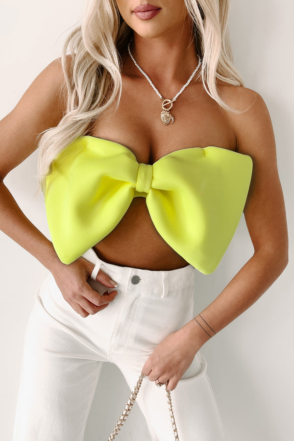 It's Electric Strapless Bow Bandeau Top (Neon Yellow) - NanaMacs