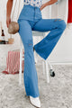 Keeping You Pleased High Rise Distressed Flare Jeans (Sky Blue) - NanaMacs
