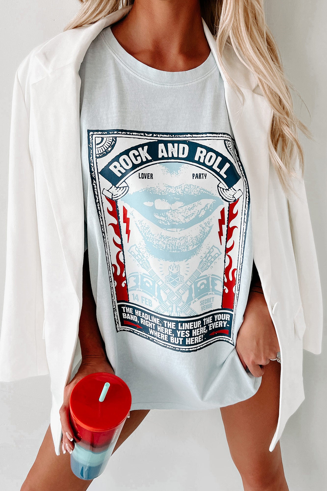 Liberty Rocks Oversized Graphic T-Shirt (Arctic Blue) - Print On Demand - NanaMacs