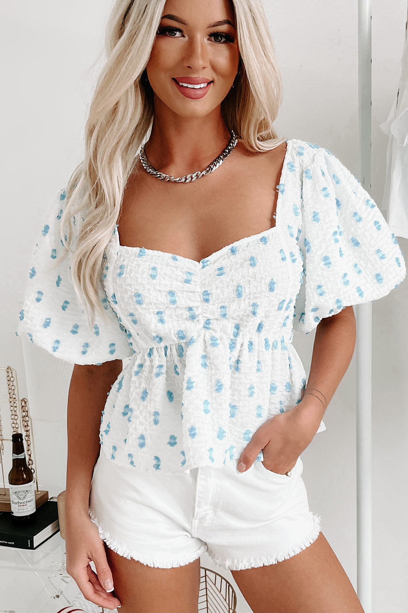 Stay Centered Puff Sleeve Top (White) - NanaMacs