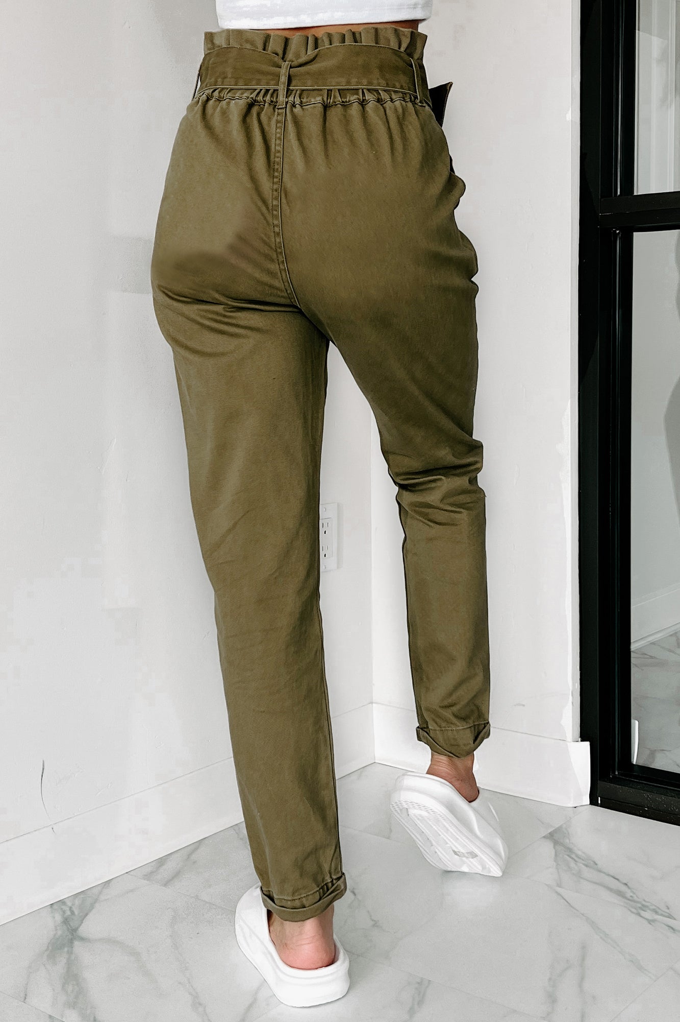 Leading The Pack Belted Paperbag Waist Pants (Olive)