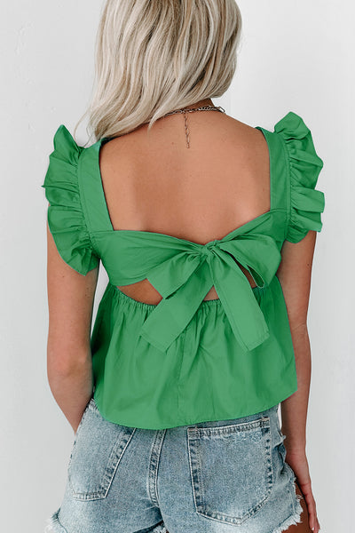 Candid Moments Tie-Back Babydoll Blouse (Green) - NanaMacs