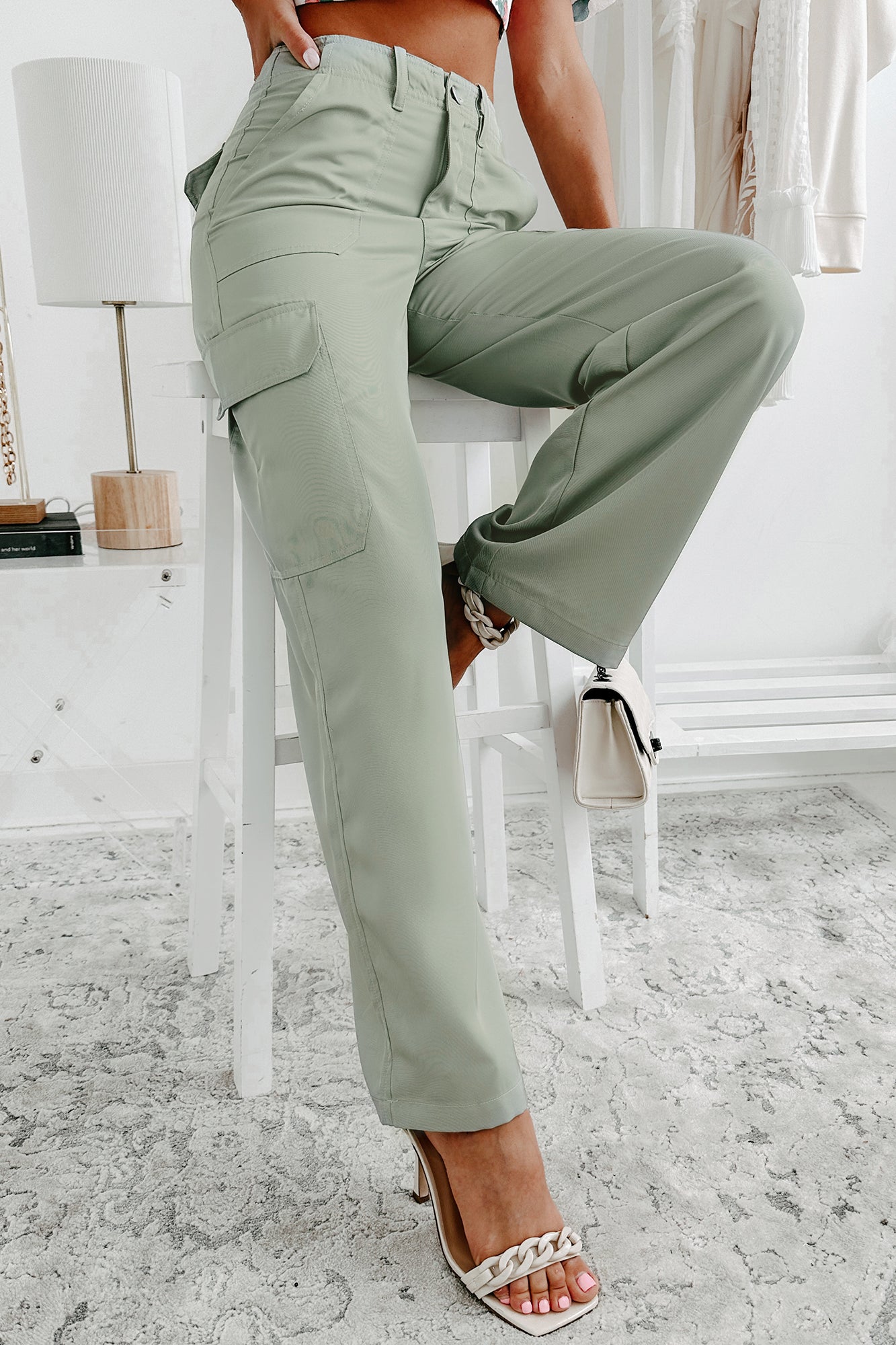 Loving Deeply Wide Leg Satin Cargo Pants (Hunter Green) · NanaMacs