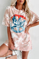 "Peace, Love, Rock & Roll" Oversized Distressed Tie-Dye Graphic T-Shirt (Pastel Pink) - Print On Demand - NanaMacs