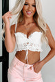 Never On Time Lace-Up Eyelet Crop Top (White) - NanaMacs