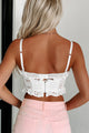 Never On Time Lace-Up Eyelet Crop Top (White) - NanaMacs