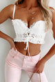 Never On Time Lace-Up Eyelet Crop Top (White) - NanaMacs