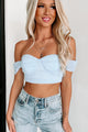 Living Vivaciously Off The Shoulder Sweetheart Crop Top (Powder Blue) - NanaMacs