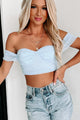 Living Vivaciously Off The Shoulder Sweetheart Crop Top (Powder Blue) - NanaMacs