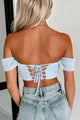 Living Vivaciously Off The Shoulder Sweetheart Crop Top (Powder Blue) - NanaMacs