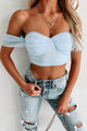 Living Vivaciously Off The Shoulder Sweetheart Crop Top (Powder Blue) - NanaMacs