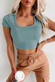 Gym Dates Short Sleeve Scoop Neck Crop Top (Slate Green) - NanaMacs