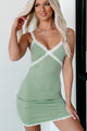 Sly Smiles Lace Trim Bodycon Mini Dress (Green) - NanaMacs