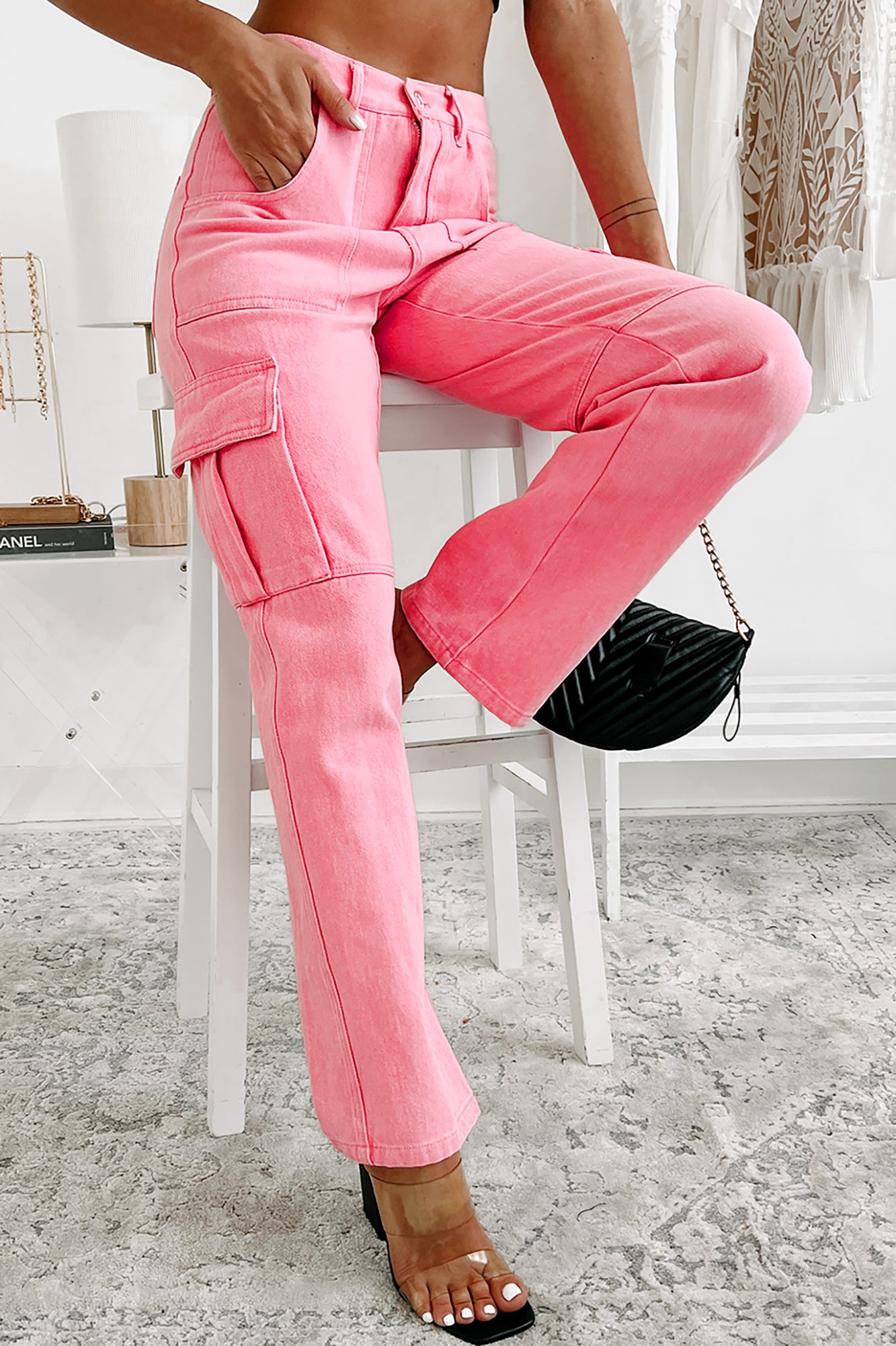 Simple Truths High Waist Cargo Jeans (Pink) - NanaMacs