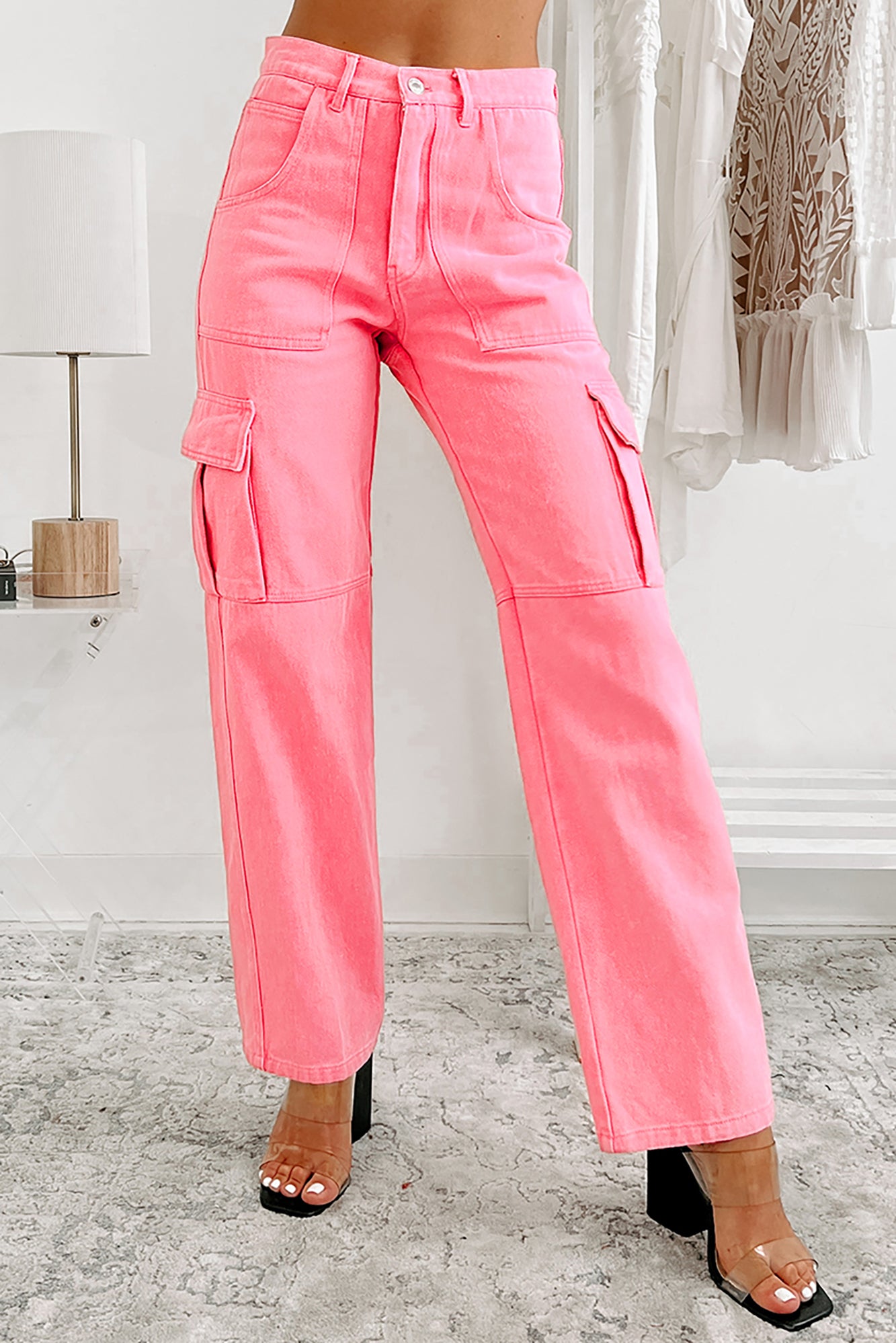 Simple Truths High Waist Cargo Jeans (Pink) - NanaMacs