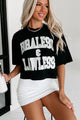 "Braless & Lawless" Oversized Crop Tee With Metallic Graphic (Black) - Print On Demand - NanaMacs