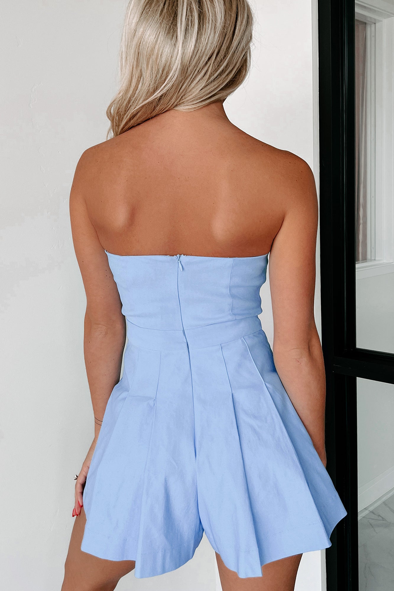 You've Got Me Convinced Pleated Strapless Romper (Chambray Blue) - NanaMacs