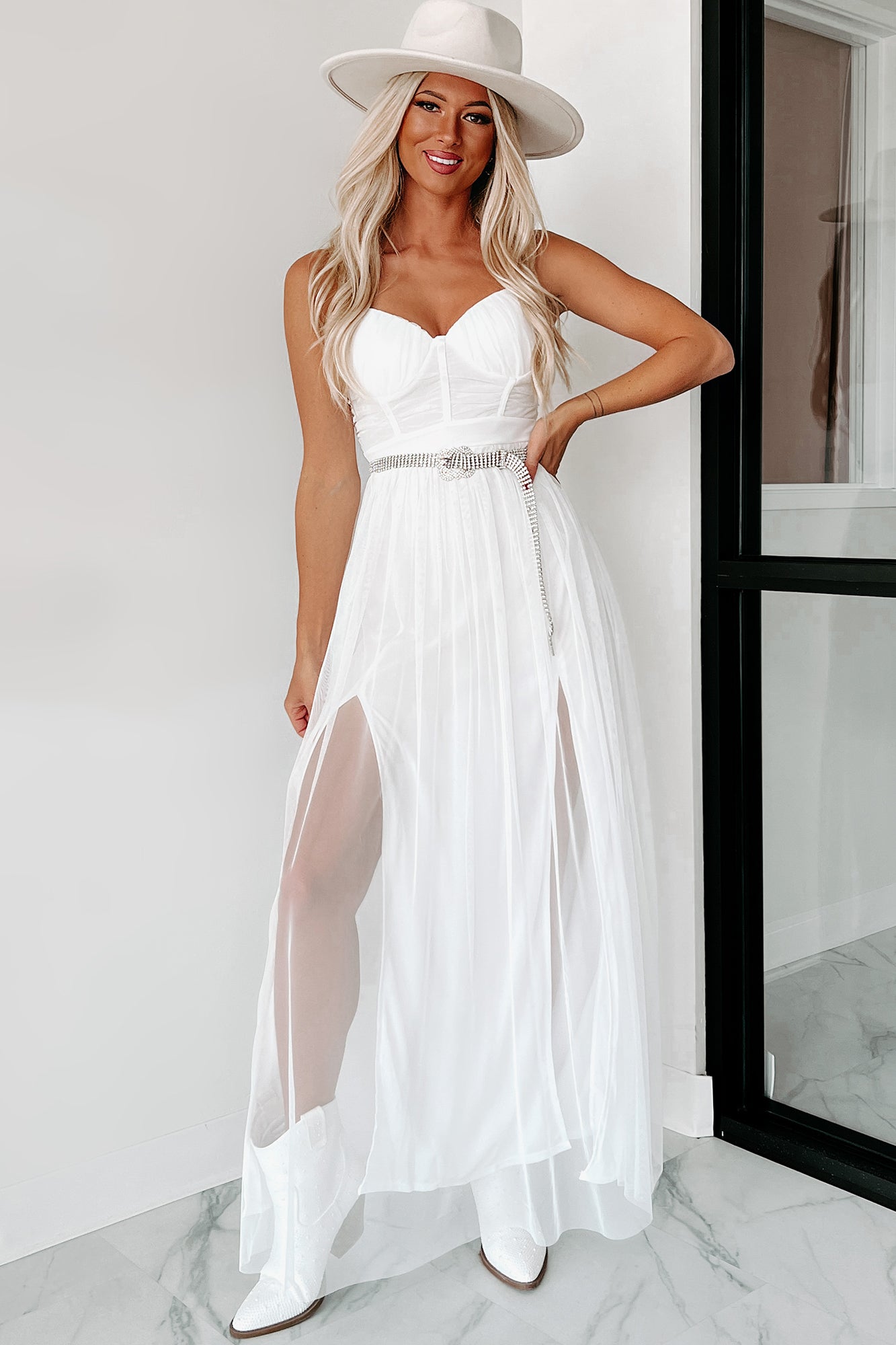 Donatella Sweetheart Mesh Maxi Dress (White) - NanaMacs