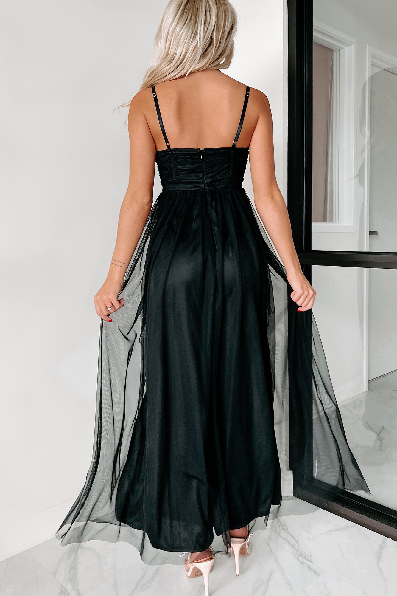 Donatella Sweetheart Mesh Maxi Dress (Black) · NanaMacs