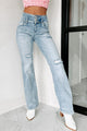 Forever Evolving High Rise Triple-Button Straight Leg Risen Jeans (Light) - NanaMacs