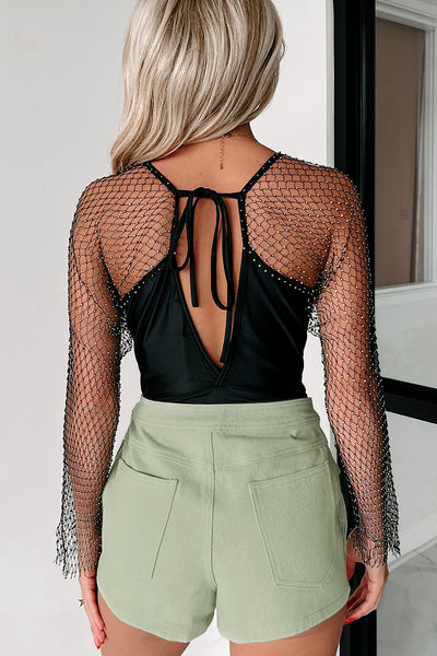 Award Show Glamour Rhinestone Fishnet Bodysuit (Black) - NanaMacs