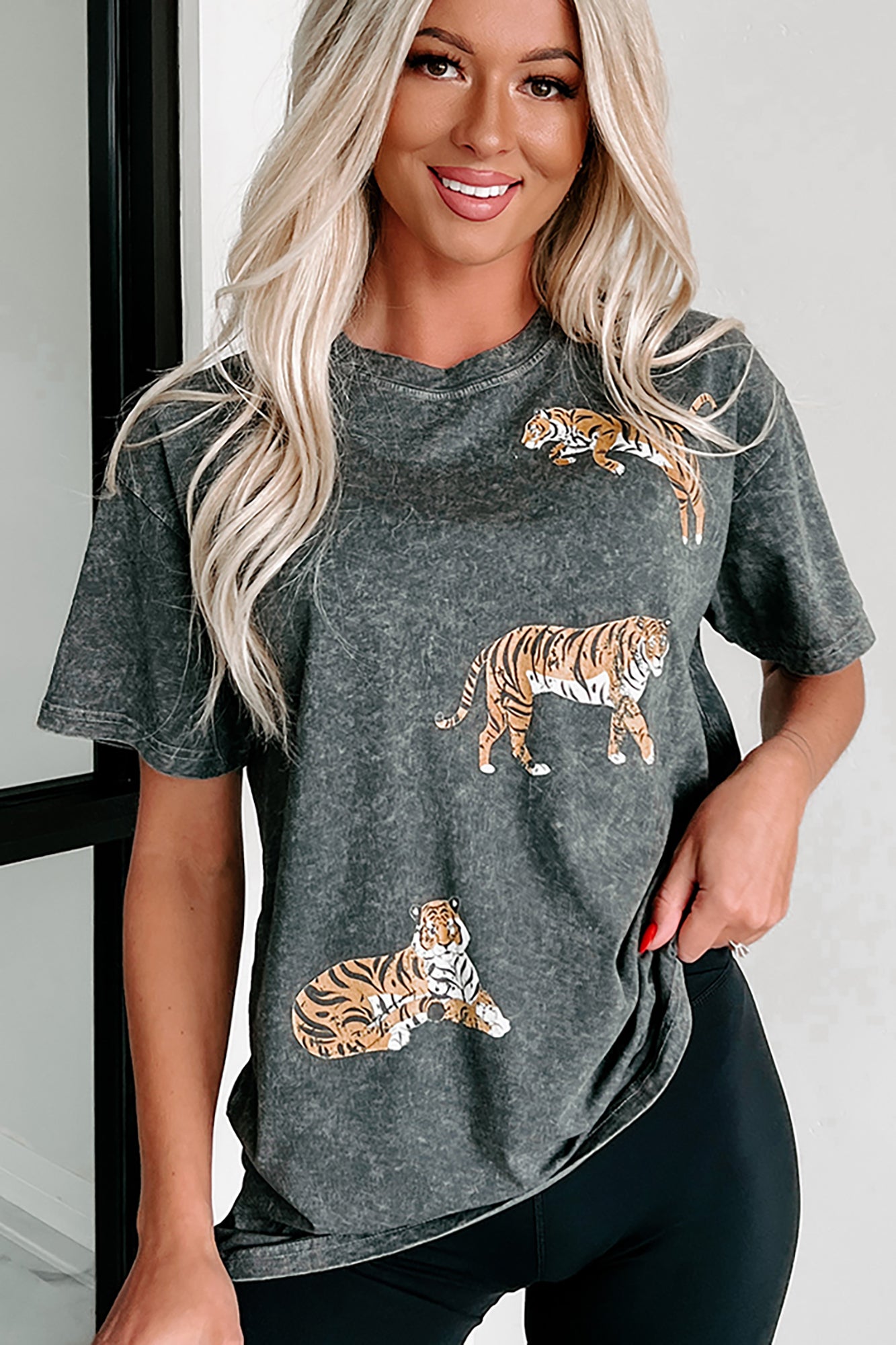 Law Of The Jungle Mineral Wash Tiger Graphic T-Shirt (Charcoal