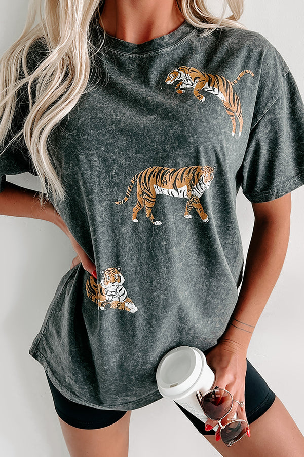 Law Of The Jungle Mineral Wash Tiger Graphic T-Shirt (Charcoal) - NanaMacs