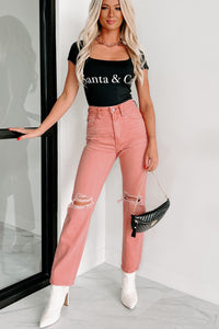 Tavin High Rise Kancan Straight Leg Jeans (Coral) - NanaMacs