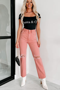 Tavin High Rise Kancan Straight Leg Jeans (Coral) - NanaMacs