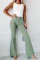 Colton Non-Distressed High Rise Risen Flare Jeans (Olive) - NanaMacs