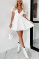 Everlasting Affection Puff Sleeve Crochet Lace Mini Dress (White) - NanaMacs