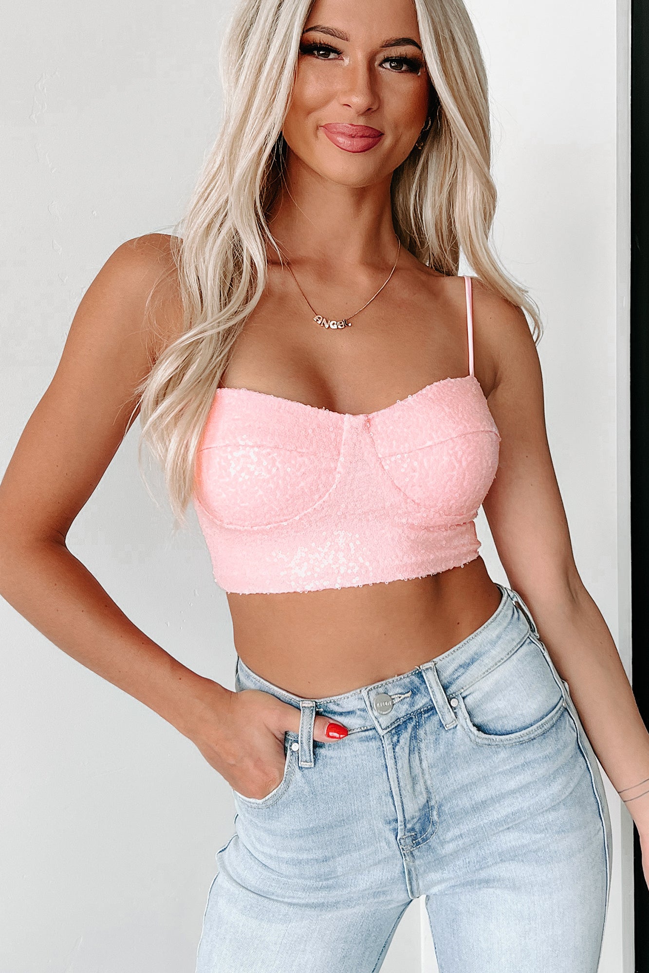 Embellished bra top in pink - Area