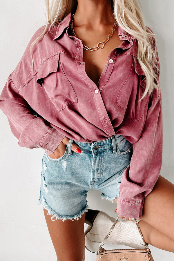 Simple Pleasures Oversized Mineral Wash Button-Down (Mulberry) - NanaMacs