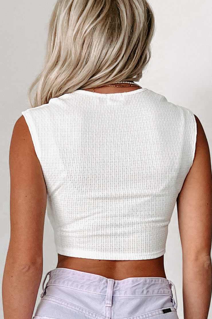 Just So You Know Pointelle Knit Crop Top (Off White) - NanaMacs