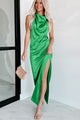 True Extravagance Satin Halter Maxi Dress (Kelly Green) - NanaMacs