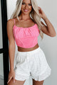 Stated Purpose Ruched Bust Crop Top (Bubble Gum) - NanaMacs